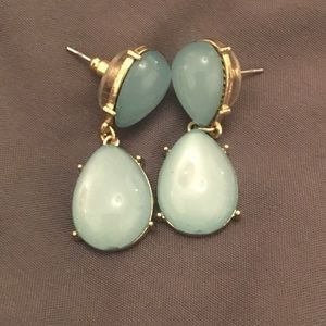 Green cabochon style gold tone earrings